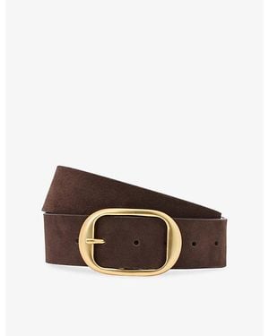 Reiss Athena Oval-Buckle Suede Belt - Brown