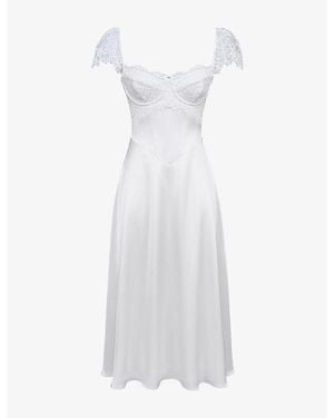 House Of Cb Selena Lace-Embroidered Satin Midi Dress - White