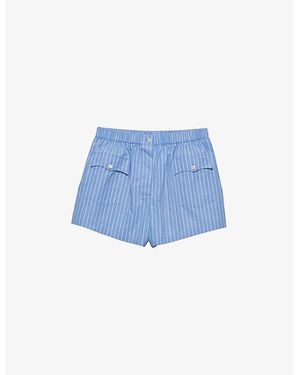 Prada Stripe-Print Elasticated-Waist Cotton-Poplin Shorts - Blue