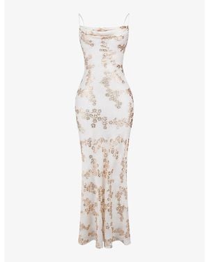 House Of Cb Capriana Floral-Embroidered Satin Maxi Dress - White