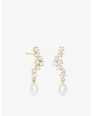 Astrid & Miyu Cluster Ripple-Plated Sterling And Cultured Pearl Drop Stud Earrings - White