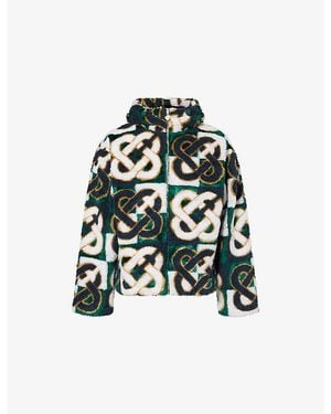 CASABLANCA Monogram-Print Hooded Wool-Blend Fleece Jacket - Green