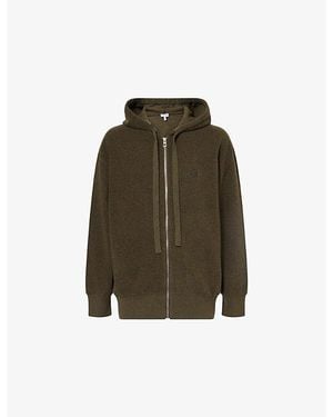 Loewe Embroidered-Emblem Zip-Up Wool Hoody - Green