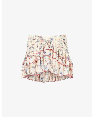 Siedres Kaia Floral-Print Woven Mini Skirt - White