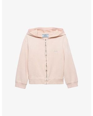Prada Logo-Embroidered Cotton-Fleece Hoody - Pink