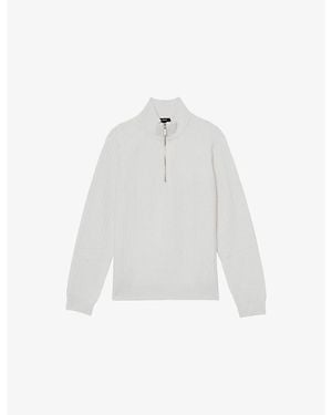 Reiss Textured Half-Zip Stretch-Woven Jumper - White