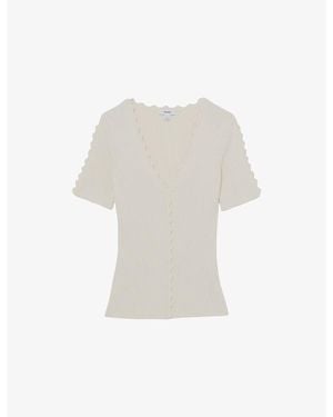 Reiss Marcy Scalloped-Trim Knitted Top - White