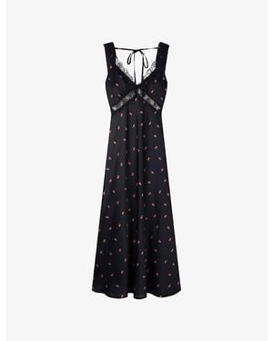 OMNES Aurelia Floral-Print Satin Maxi Dress - Black