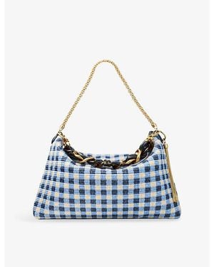 Jimmy Choo Callie Maxi Gingham Check Raffia Shoulder Bag - Blue