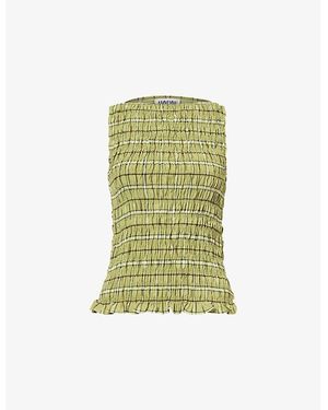 Amy Lynn Shirred Check-Print Woven Top - Green