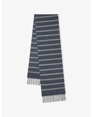 Mulberry Modern Check Merino Wool Scarf - Blue