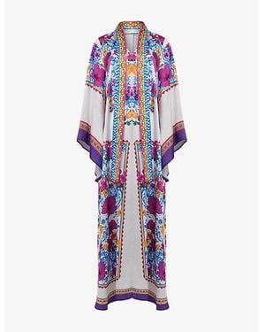 eem Tie-Neck Floral-Print Woven Maxi Dress - Blue