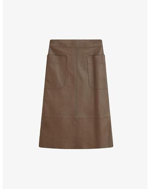 JOSEPH Blomfield Patch-Pocket Leather Midi Skirt - Brown