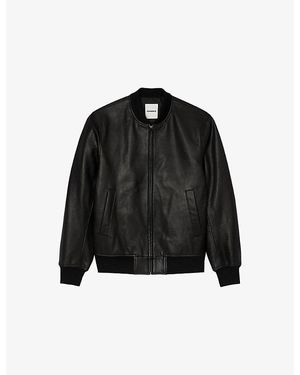 Sandro Round-Neck Regular-Fit Leather Jacket - Black