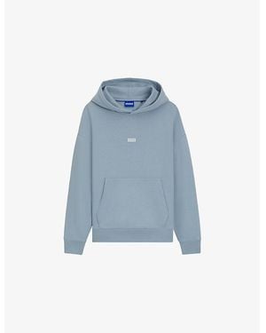HUGO Logo-Print Relaxed-Fit Cotton Hoody - Blue