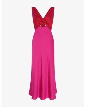 OMNES Maggy V-Neck Cut-Out Sleeveless Satin Midi Dress - Pink