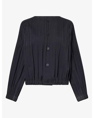 Pleats Please Issey Miyake Round-Neck Pleated Woven Jacket - Blue