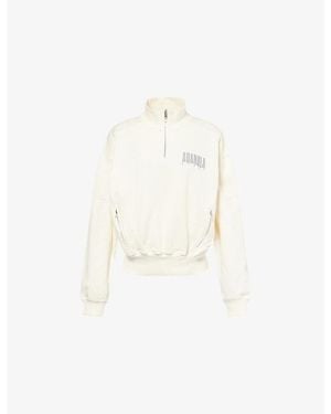 ADANOLA Sport Horizon Funnel-Neck Zip Cotton-Jersey Sweatshirt - White