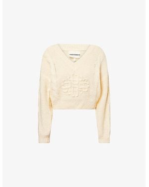The Couture Club Emblem V-Neck Knitted Jumper - Natural