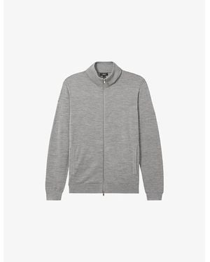 Reiss Hampshire Funnel-Neck Knitted Wool Cardigan - Grey