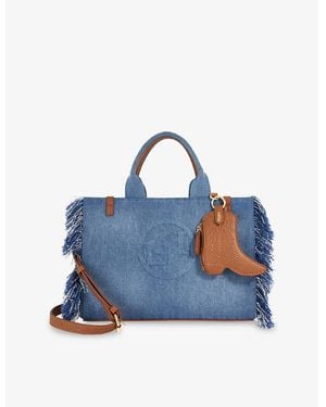 Dune Desert Medium Fringed Denim Tote Bag - Blue