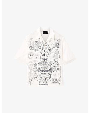 AllSaints Ignis Graphic-Print Short-Sleeve Woven Shirt - White