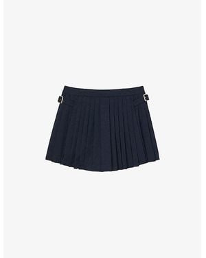 Sandro Pleated High-Rise Stretch-Woven Mini Skirt - Blue