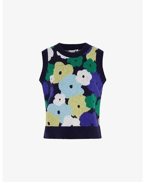 OMNES Bobbi Floral-Intarsia Knitted Vest - Blue
