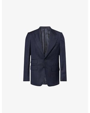 Tom Ford Shelton Herringbone Single-Breasted Wool Blazer - Blue