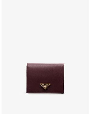 Prada Logo-Plaque Small Saffiano Leather Wallet - Purple