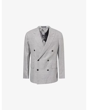 dunhill Check Cavendish Double-Breasted Linen-Blend Jacket - Grey