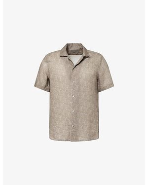 Corneliani Floral-Print Short-Sleeve Linen Shirt - Natural