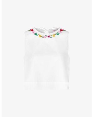 OMNES Sandy Floral-Embroidered Cotton Top - White