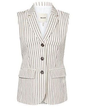 ME+EM Striped Sleeveless Linen-Blend Blazer - White