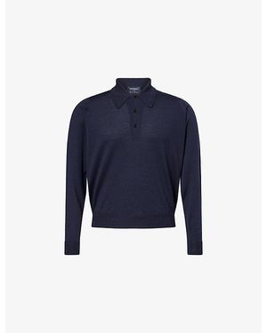 John Smedley X Bill Nighy Long-Sleeve Merino Wool Polo Shirt - Blue