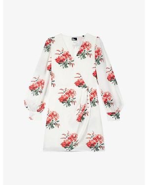 The Kooples V-Neck Floral-Print Woven Mini Dress - Red