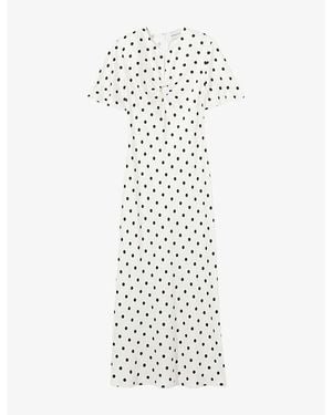 Claudie Pierlot Polka-Dot Short-Sleeved Satin Maxi Dress - White