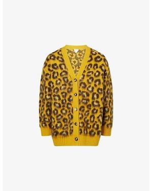 Bottega Veneta V-Neck Leopard Wool-Blend Cardigan - Yellow