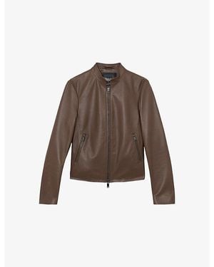 Reiss Allie Slim-Fit Leather Biker Jacket - Brown