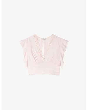 Sandro Floral Tie-Back Woven Top - Pink