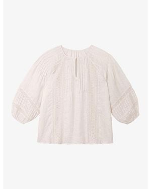 The White Company Volume-Sleeved Lace-Trim Linen Blouse - Natural