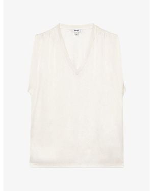 Reiss Renita V-Neck Silk-Blend Top - White