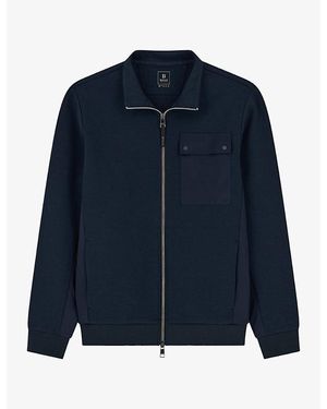 BOGGI Patch-Pocket Zipped Cotton-Blend Sweatshirt - Blue