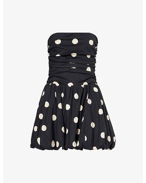 Reformation Clea Polka-Dot Stretch-Cotton Mini Dress - Black