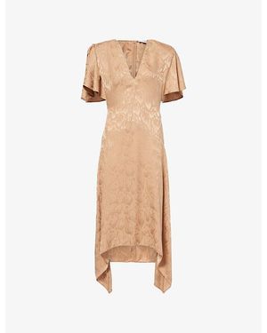 Stella McCartney Leopard-Pattern V-Neck Silk-Blend Midi Dress - Natural