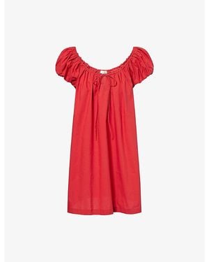 Faithfull the Brand Marblau Ruched Cotton Mini Dress - Red