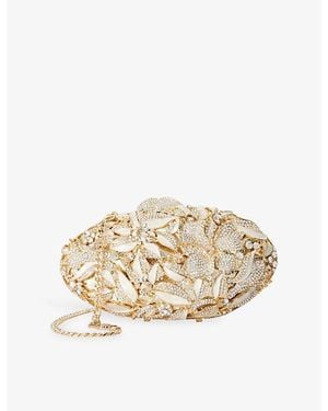 Dune Extravagant Crystal-Embellished Metal Clutch Bag - Natural