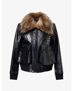 Sacai Spread-Collar Flap-Pocket Leather Jacket - Black