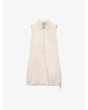 Prada Triangle-Logo Sleeveless Cotton-Chino Mini Dress - Natural