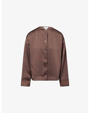 Pretty Lavish Dua Satin Button Blouse Top - Brown